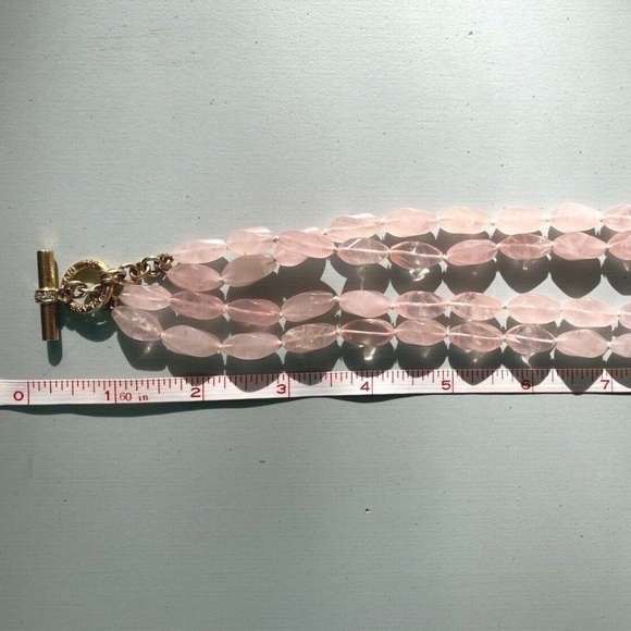 Designer SLANE ~ 18K Yellow Gold ~ Rose Quartz & Diamond Necklace Double Strand - Picture 15 of 16